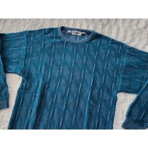 Vintage Zeppelin‎ Pullover Long Sleeve Knit Sweater Turquoise Mens XT